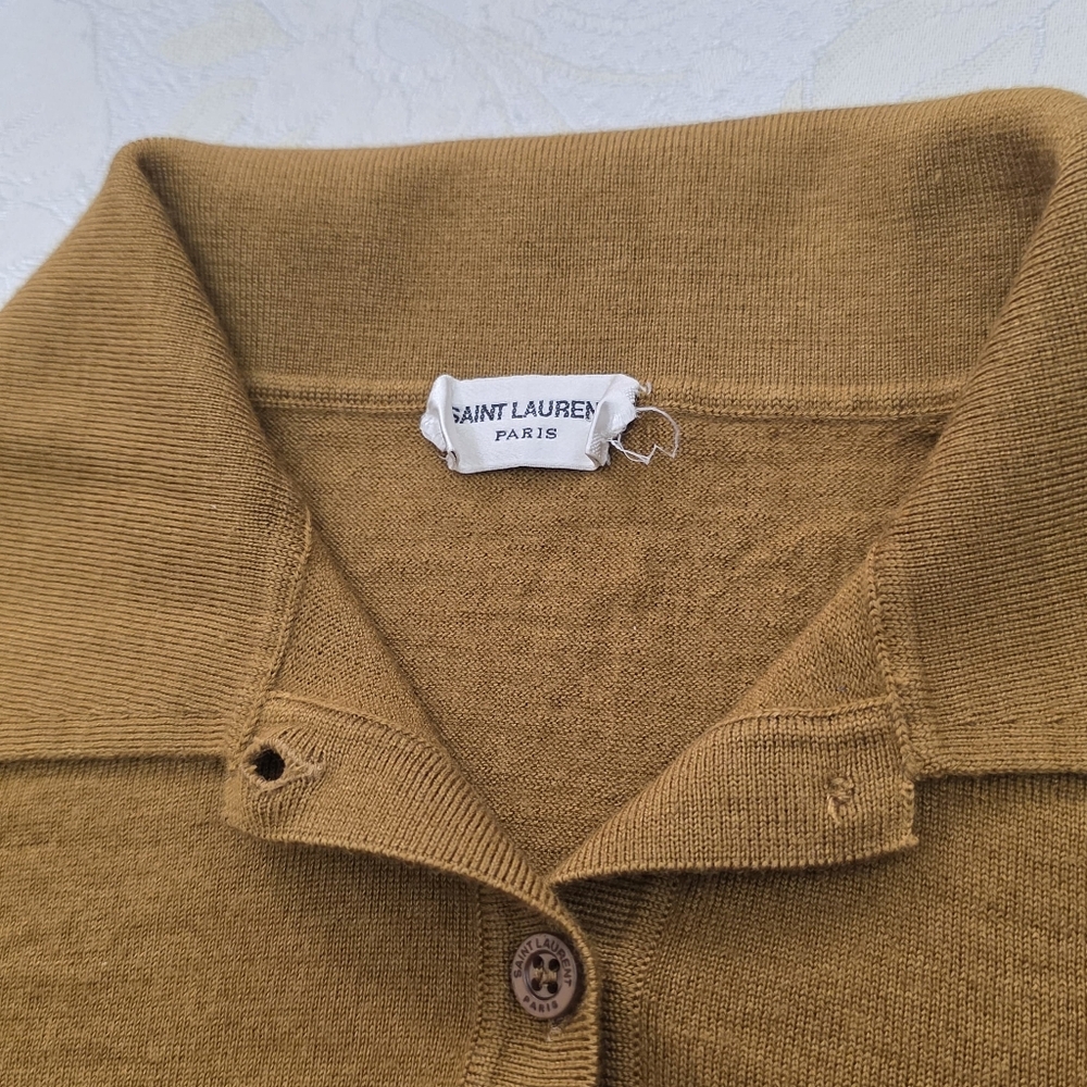 Saint Laurent $1200 Womens Cropped Polo Brown Cashmere Wool Collared SS Sz S - Picture 6 of 13